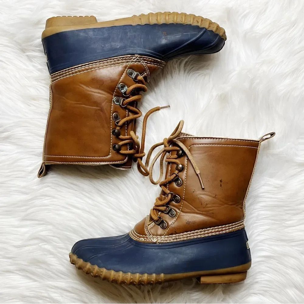 Easy Spirit Faux Fur Lined Winter Duck Boots Brown & Blue Size 7.5